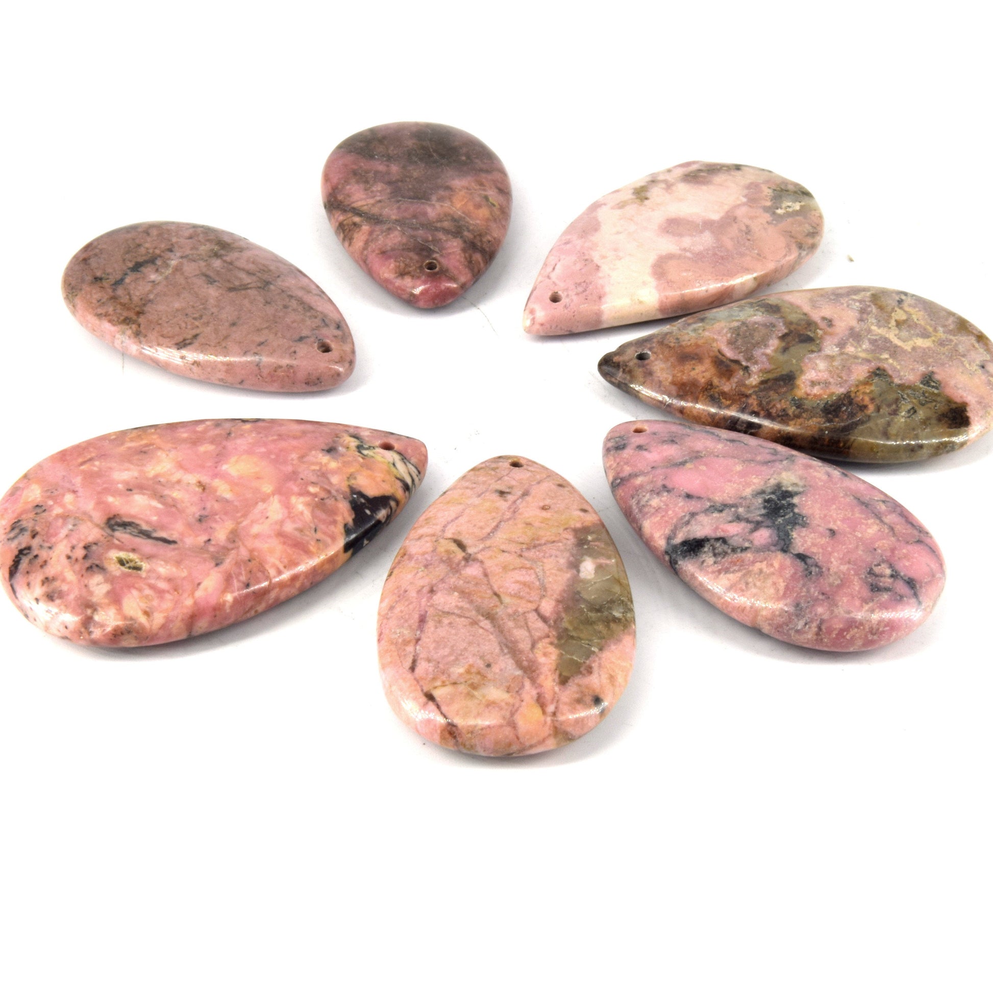 Drilled Rhodonite Pendant | Natural Top-Drilled Rhodonite Cabochon | Amazonite Teardrop Rectangle Circle Octagon Pendant