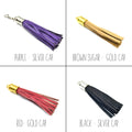 Leather Tassels | 3 inch Tassel with Attached Ring - Gold or Silver Cap | Black White Red Green Yellow Pink Pendants
