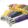 Leather Tassels | 3 inch Tassel with Attached Ring - Gold or Silver Cap | Black White Red Green Yellow Pink Pendants