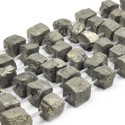 Pyrite Cube Beads | 15mm Natural Cube Shaped Rough Pyrite Beads | Natural Semi-Precious Gemstone Beads - Sold By The Strand