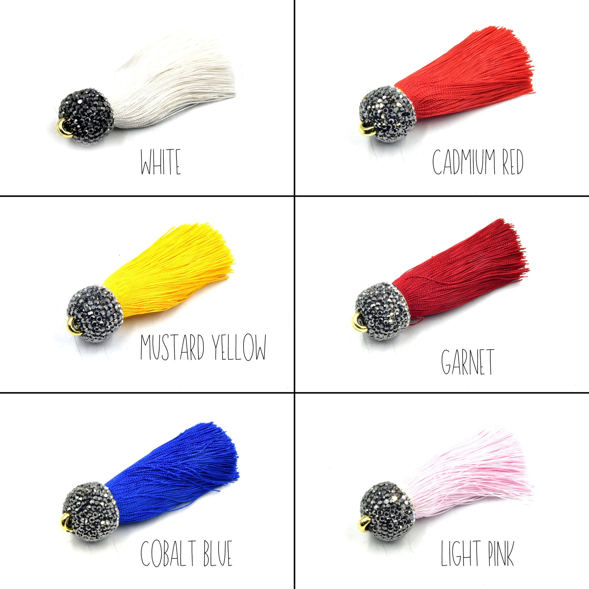 Tassels | 2.5 inch Luxe Silk Tassels with Rhinestone Pave Cap | Tassel Pendant | Rhinestone Tassel | Focal Pendant | Fancy Tassel