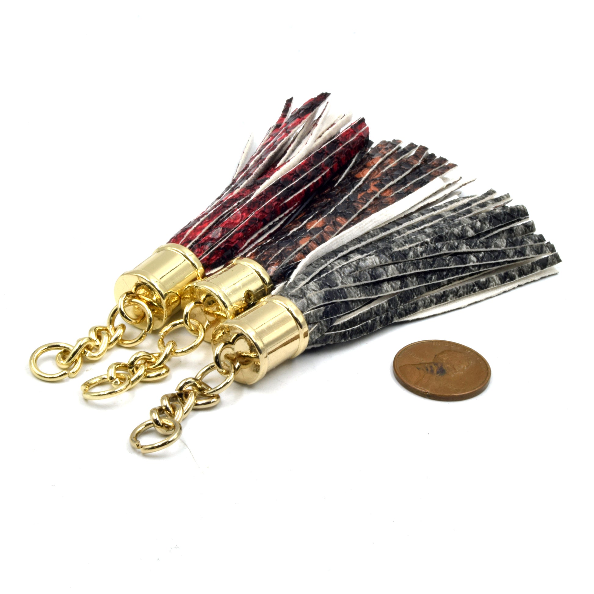 Snakeskin Tassels | 3 inch Faux Leather Snakeskin Tassel Pendants | Available in Red, Grey, and Brown Snakeskin | Animal Print Tassels