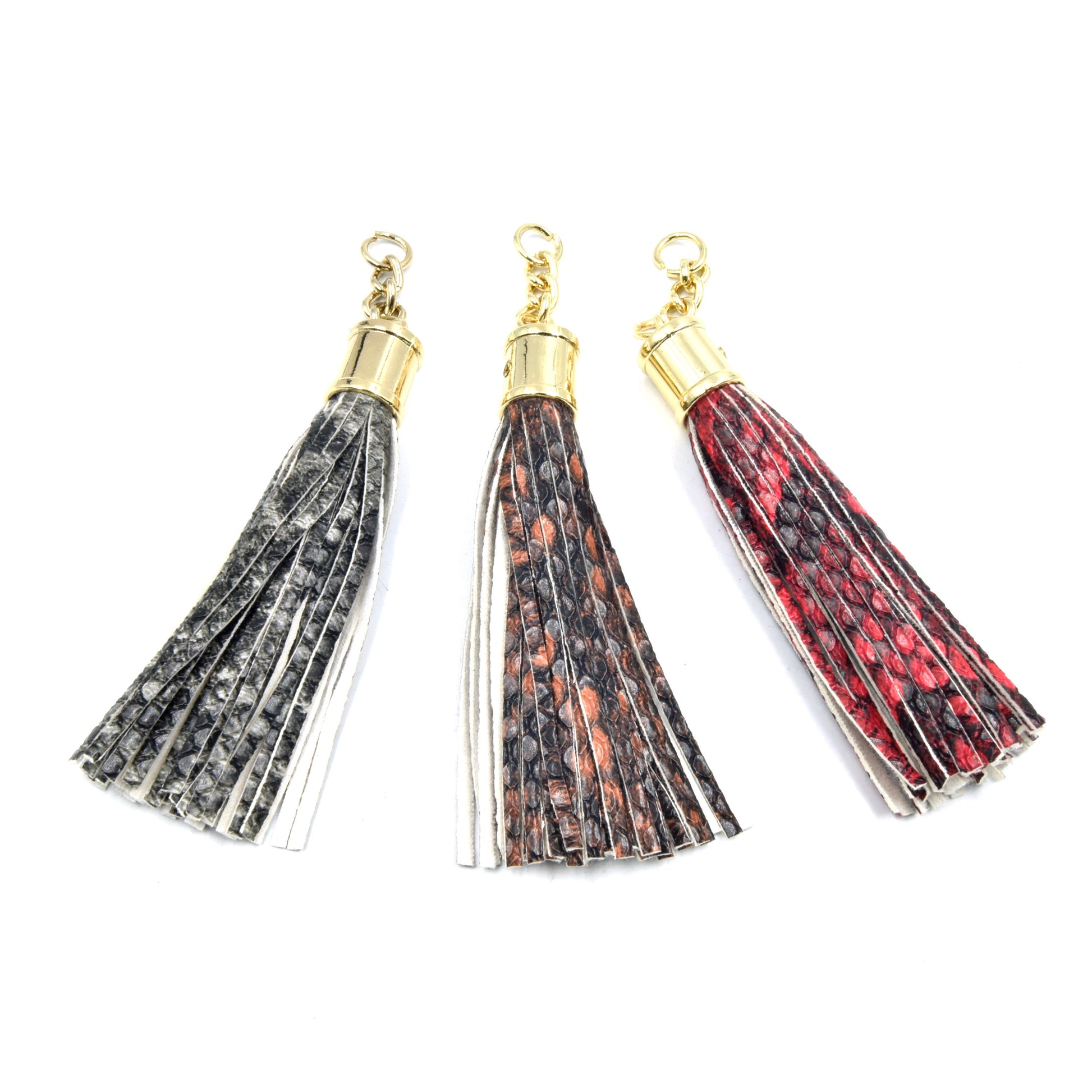 Snakeskin Tassels | 3 inch Faux Leather Snakeskin Tassel Pendants | Available in Red, Grey, and Brown Snakeskin | Animal Print Tassels