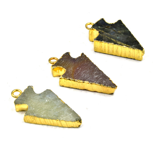 Gemstone Pendant | Gold Electroformed Arrow Pendants| Labradorite, Agate, Prehnite | Beading Supplies | Limited Quantities Available