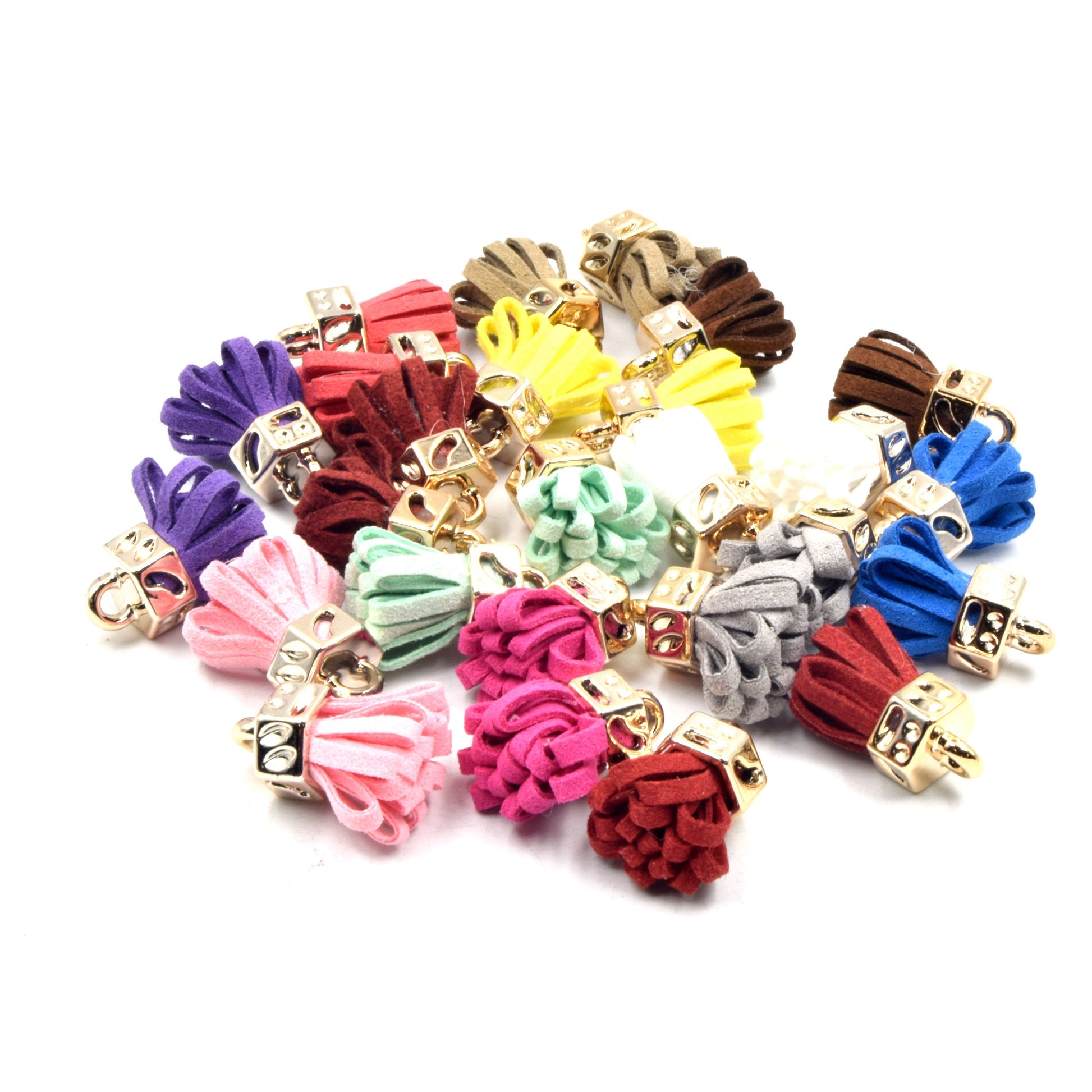 Tassels | One inch Faux Suede Mini Tassel with Light Gold Cap | Sold in packs of 5 | Purple, Pink, Brown, Blue, Yellow, Red, Green Pendants