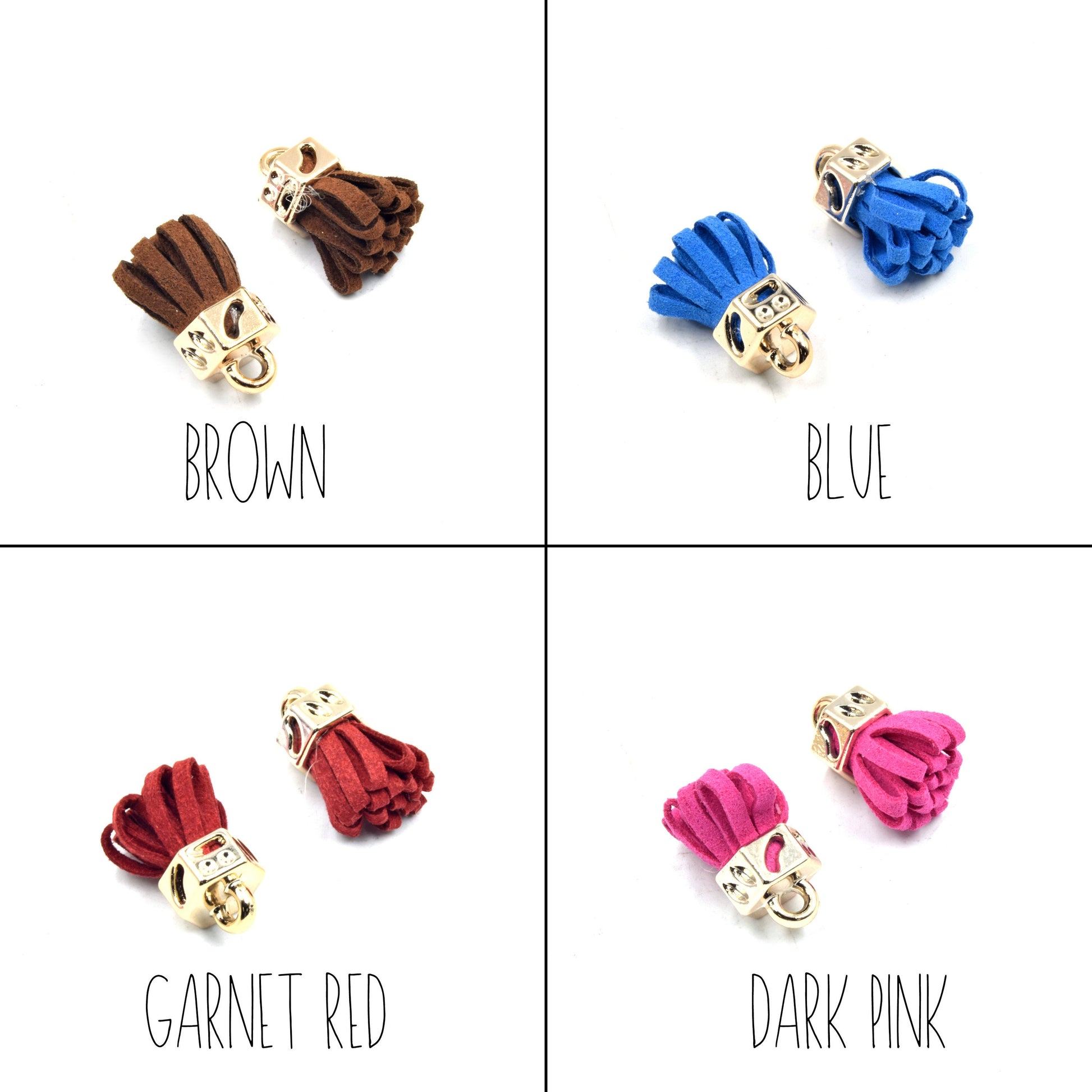 Tassels | One inch Faux Suede Mini Tassel with Light Gold Cap | Sold in packs of 5 | Purple, Pink, Brown, Blue, Yellow, Red, Green Pendants
