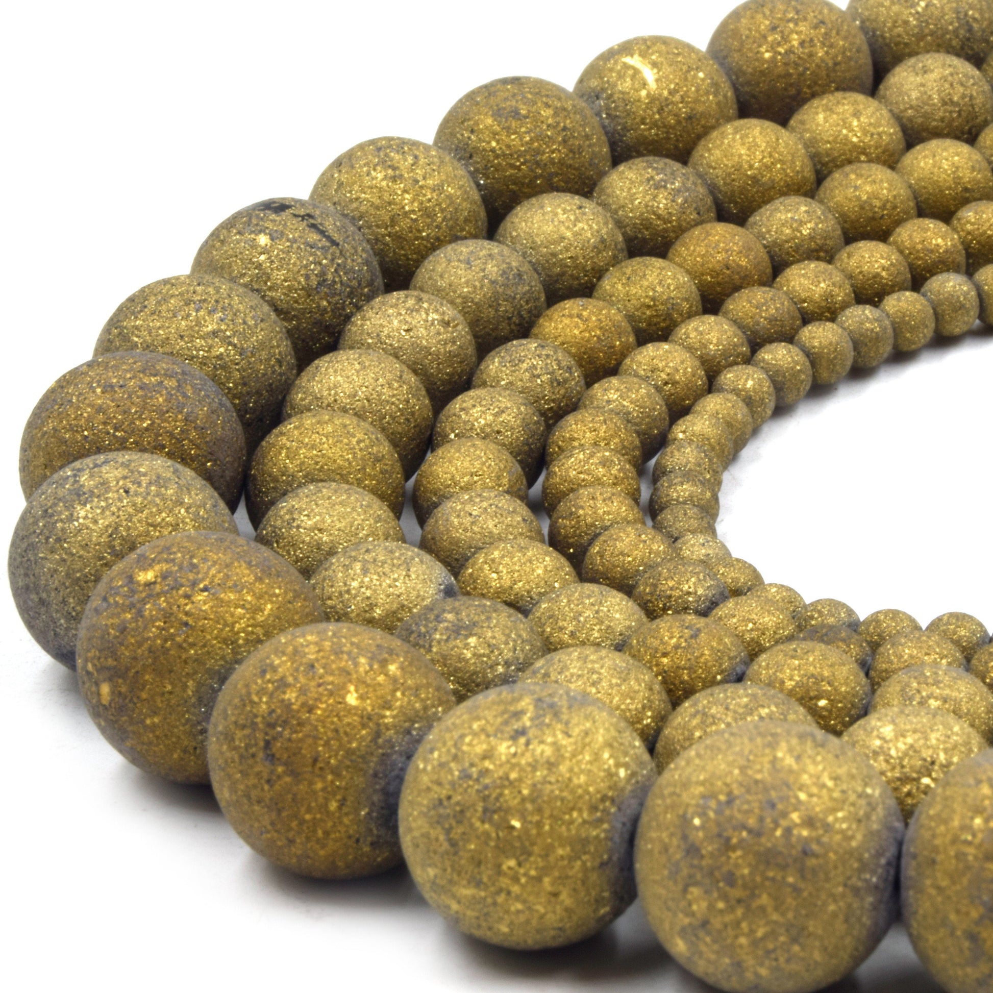 Druzy Glass Beads | Frosted Metallic Round Shaped Glass Beads | Titanium Coated Glass Bead | Gold Silver Purple Rainbow Available