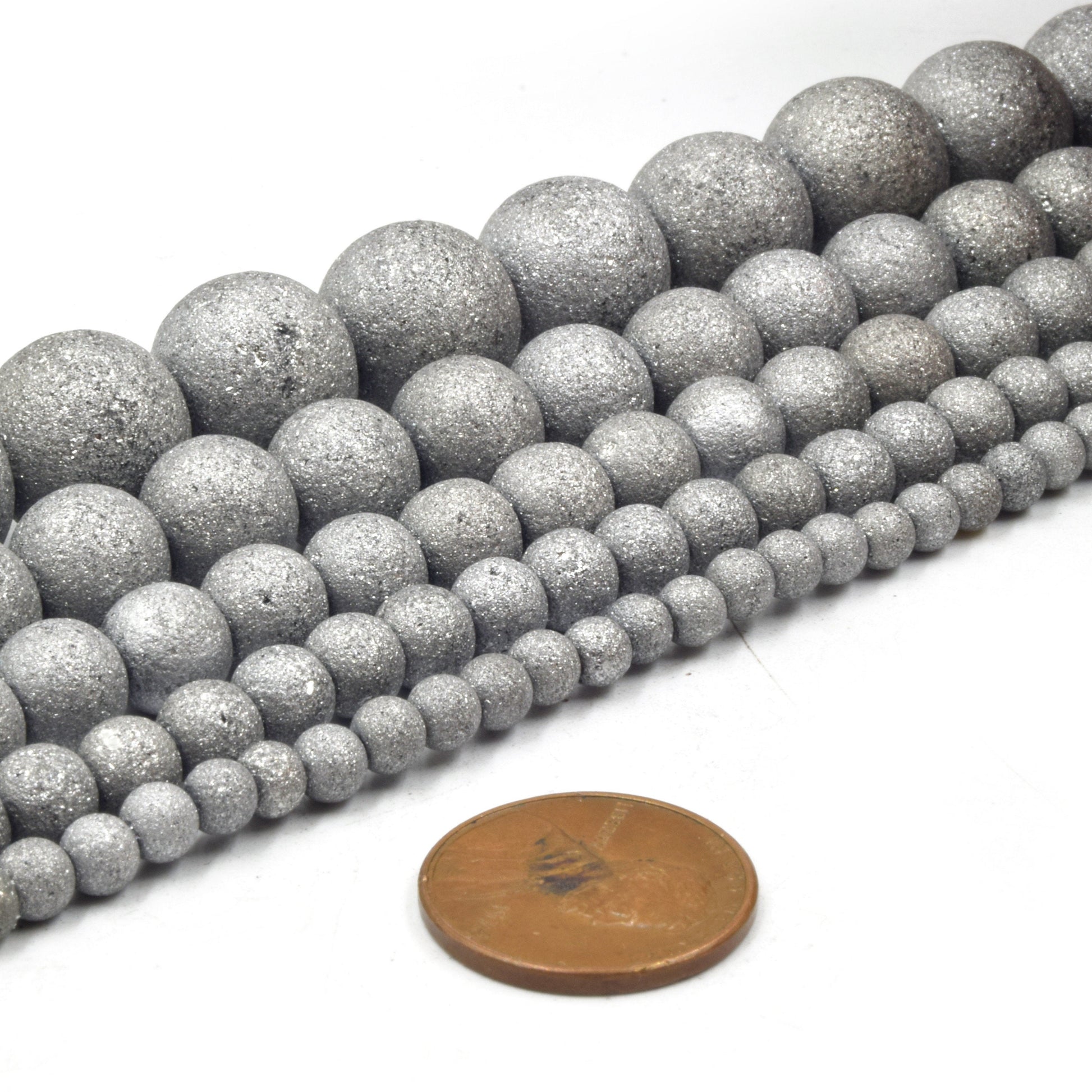 Druzy Glass Beads | Frosted Metallic Round Shaped Glass Beads | Titanium Coated Glass Bead | Gold Silver Purple Rainbow Available