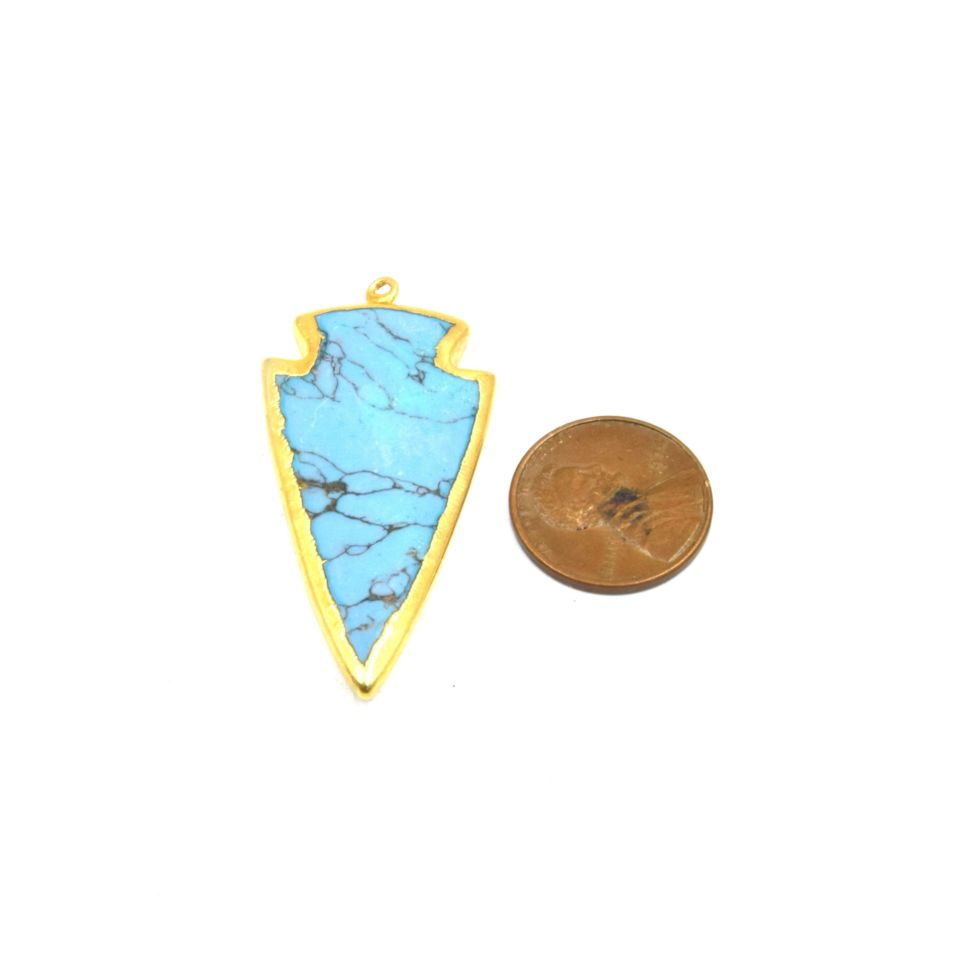 Howlite Pendant | Gold Electroplated Gemstone Pendant | Blue Veined Howlite Arrowhead
