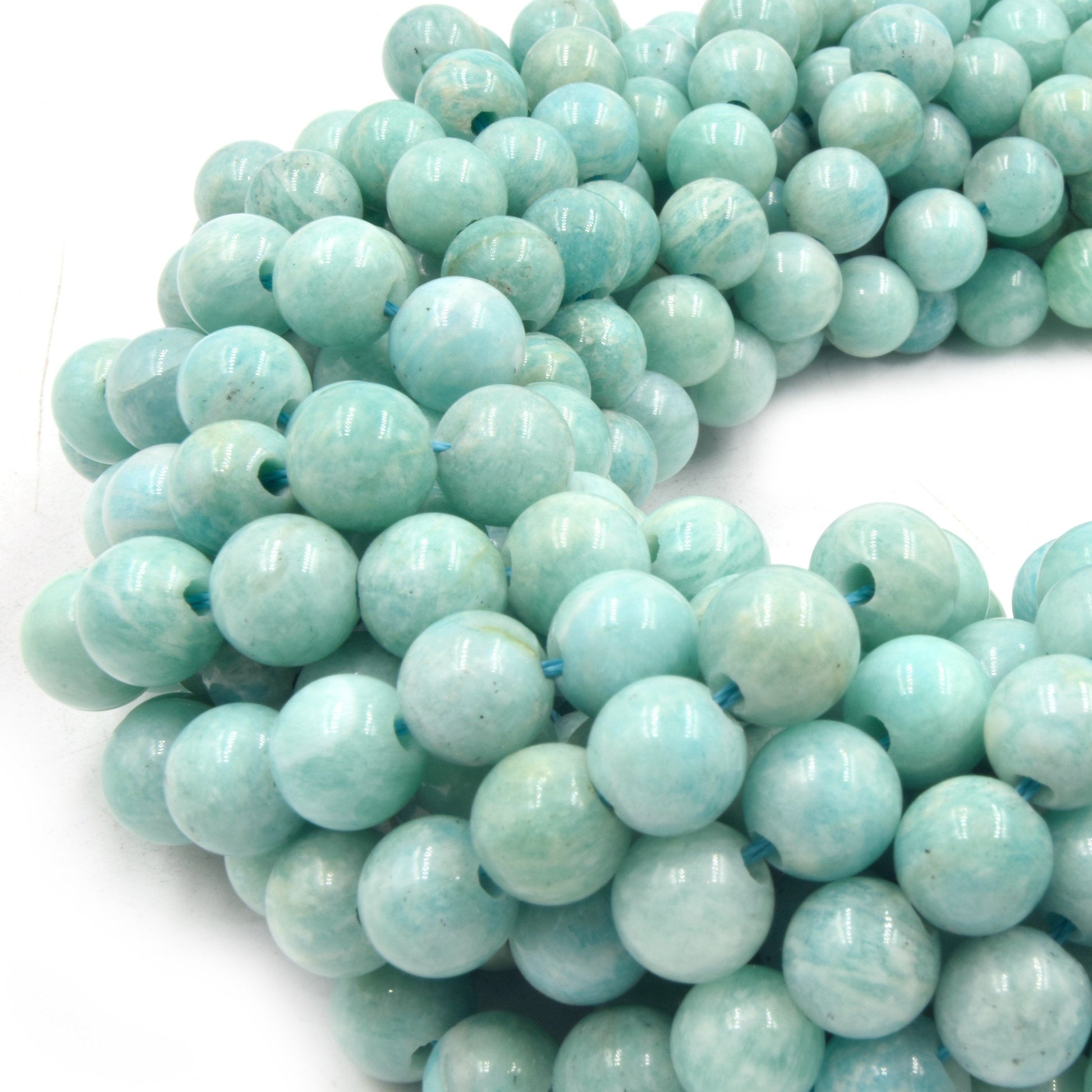 Large Hole Amazonite Beads | Blue Amazonite Smooth Round Shaped Beads with 2mm Holes | 7.5" Strand | 8mm 10mm Available