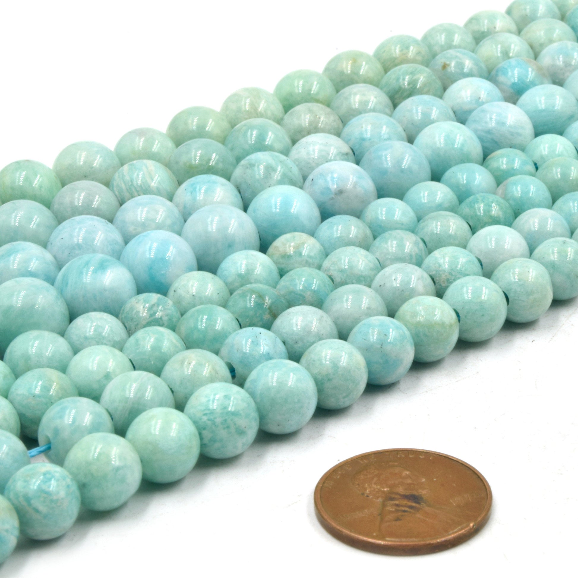 Large Hole Amazonite Beads | Blue Amazonite Smooth Round Shaped Beads with 2mm Holes | 7.5" Strand | 8mm 10mm Available