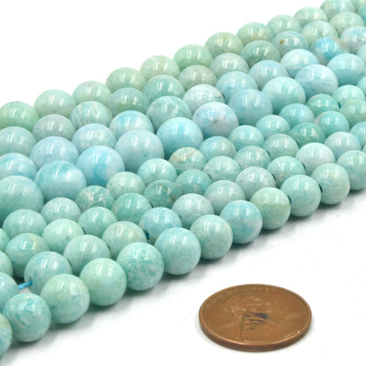 Large Hole Amazonite Beads | Blue Amazonite Smooth Round Shaped Beads with 2mm Holes | 7.5" Strand | 8mm 10mm Available
