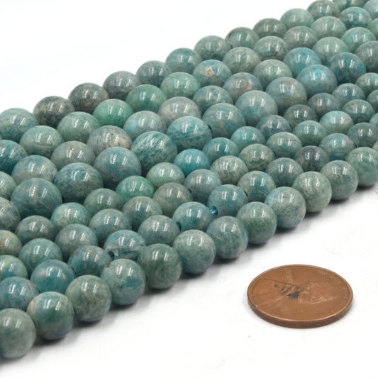 Large Hole Amazonite Beads | Green Russian Amazonite Smooth Round Shaped Beads with 2mm Holes | 7.5" Strand | 8mm 10mm Available
