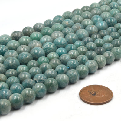 Large Hole Amazonite Beads | Green Russian Amazonite Smooth Round Shaped Beads with 2mm Holes | 7.5&quot; Strand | 8mm 10mm Available