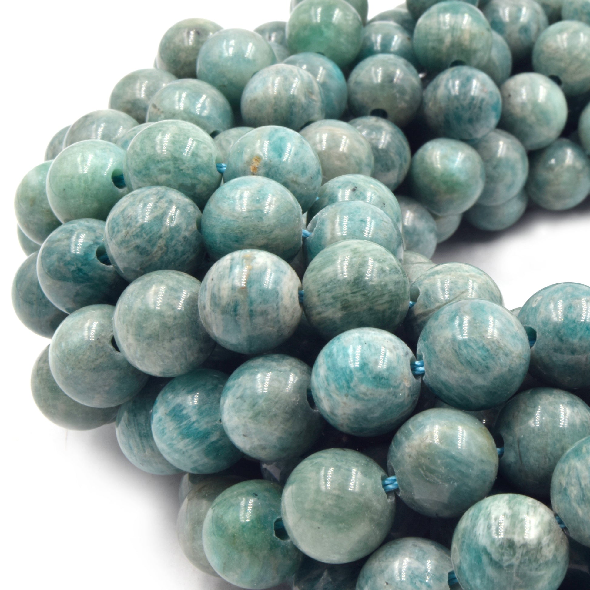Large Hole Amazonite Beads | Green Russian Amazonite Smooth Round Shaped Beads with 2mm Holes | 7.5" Strand | 8mm 10mm Available
