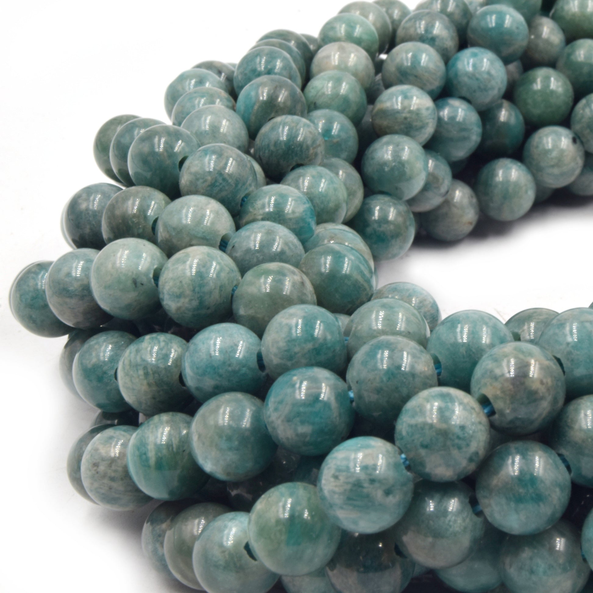 Large Hole Amazonite Beads | Green Russian Amazonite Smooth Round Shaped Beads with 2mm Holes | 7.5" Strand | 8mm 10mm Available