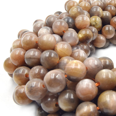 Large Hole Chocolate Moonstone Beads | Chocolate Moonstone Smooth Round Shaped Beads with 2mm Holes | 7.5&quot; Strand | 8mm 10mm Available