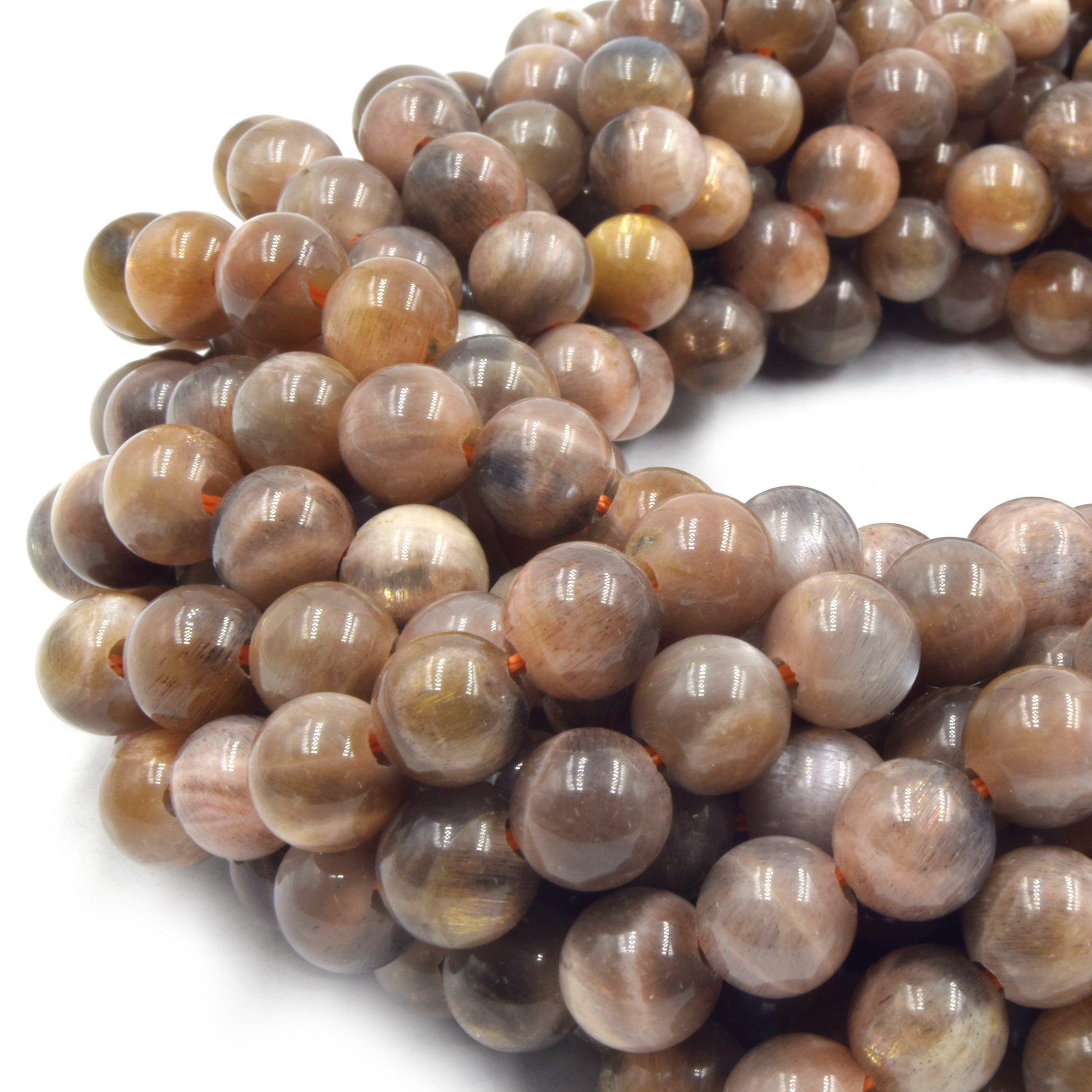 Large Hole Chocolate Moonstone Beads | Chocolate Moonstone Smooth Round Shaped Beads with 2mm Holes | 7.5" Strand | 8mm 10mm Available