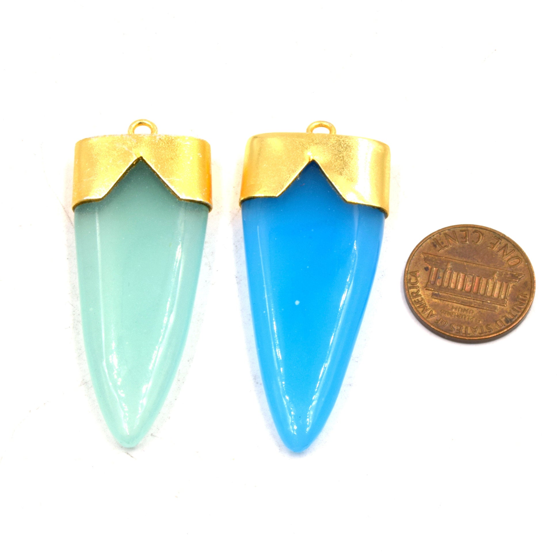 Gemstone Pendant | Chalcedony Pendant | Dagger/Spike Gold Electroplated Pendant | Limited Quantities Available