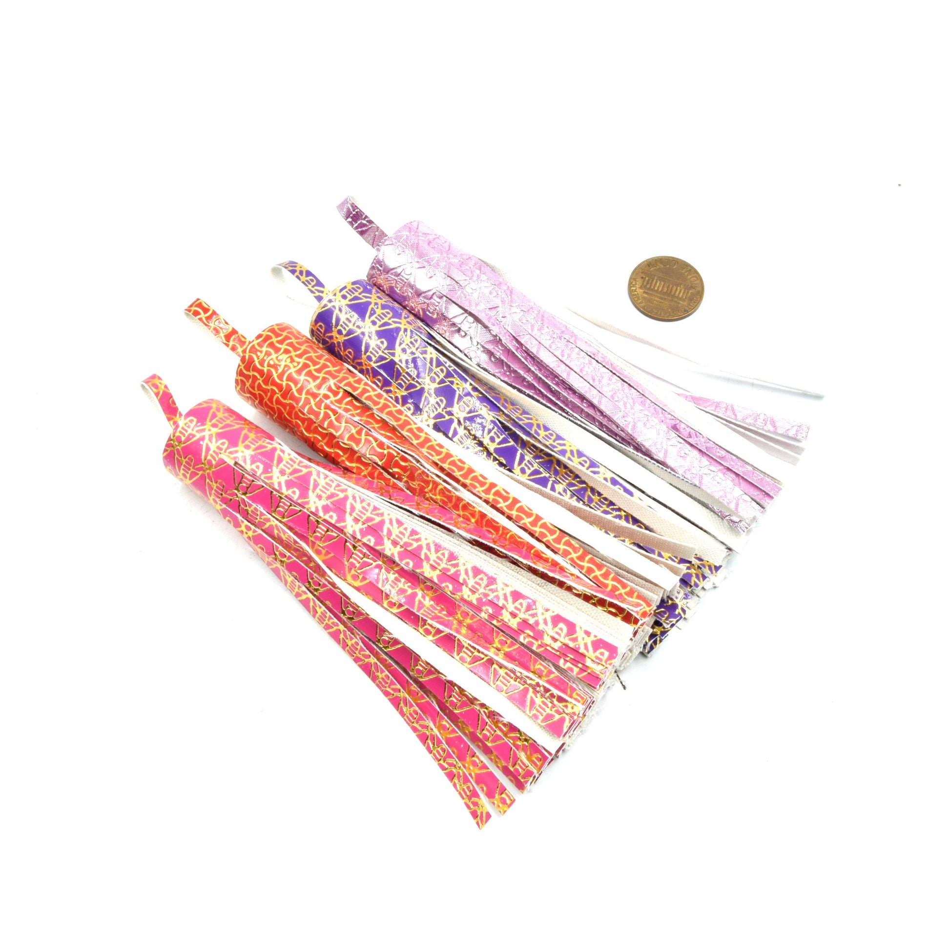 Tassels | 4.25 Inch Patterned Vinyl Tassel Pendant with 1/2 inch Loop | Metallic Tassels | Handmade Tassel