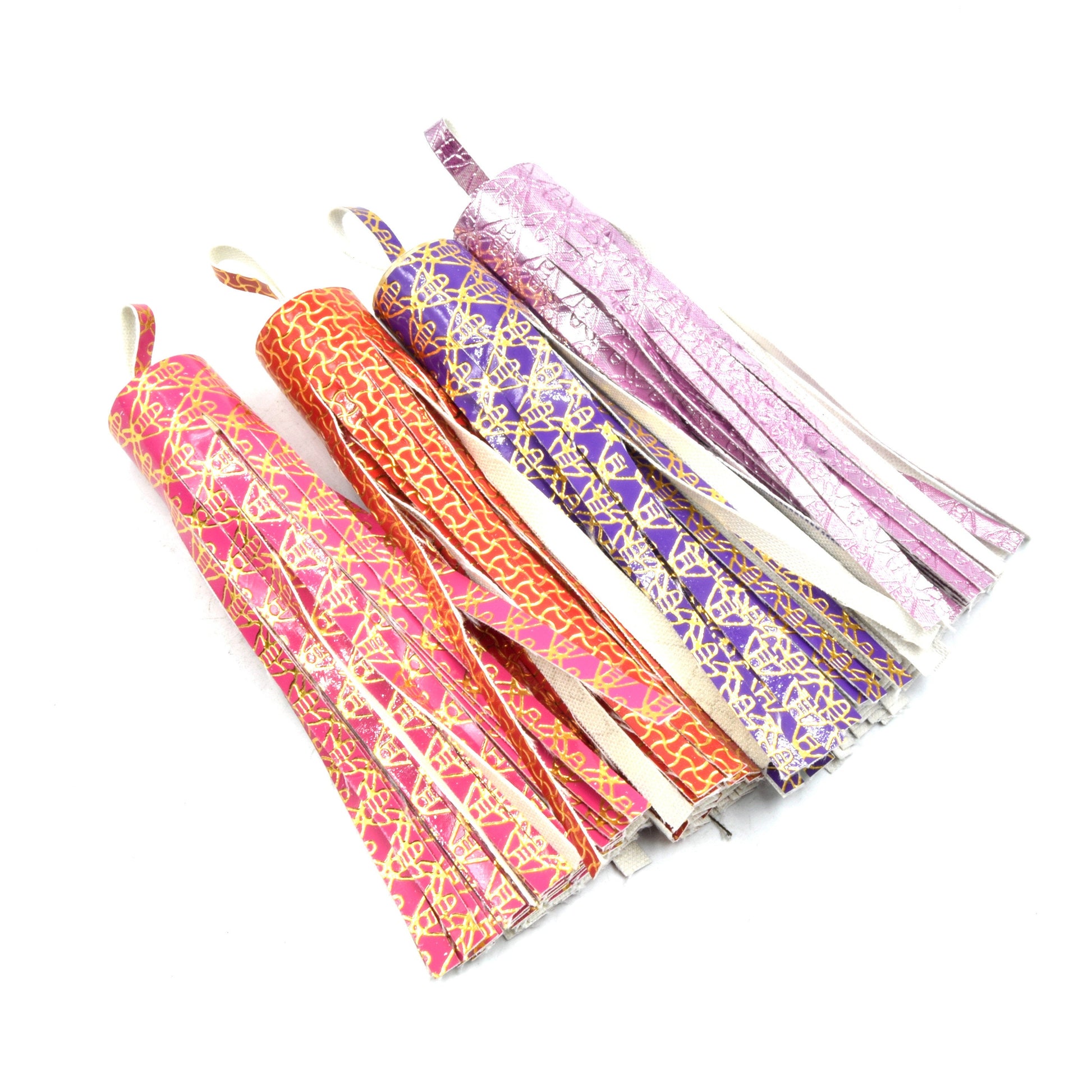 Tassels | 4.25 Inch Patterned Vinyl Tassel Pendant with 1/2 inch Loop | Metallic Tassels | Handmade Tassel