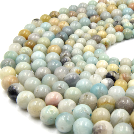 Large Hole Amazonite Beads | Mixed Amazonite Smooth Round Shaped Beads with 2mm Holes | 7.5" Strand | 8mm 10mm 12mm Available