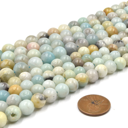 Large Hole Amazonite Beads | Mixed Amazonite Smooth Round Shaped Beads with 2mm Holes | 7.5" Strand | 8mm 10mm 12mm Available