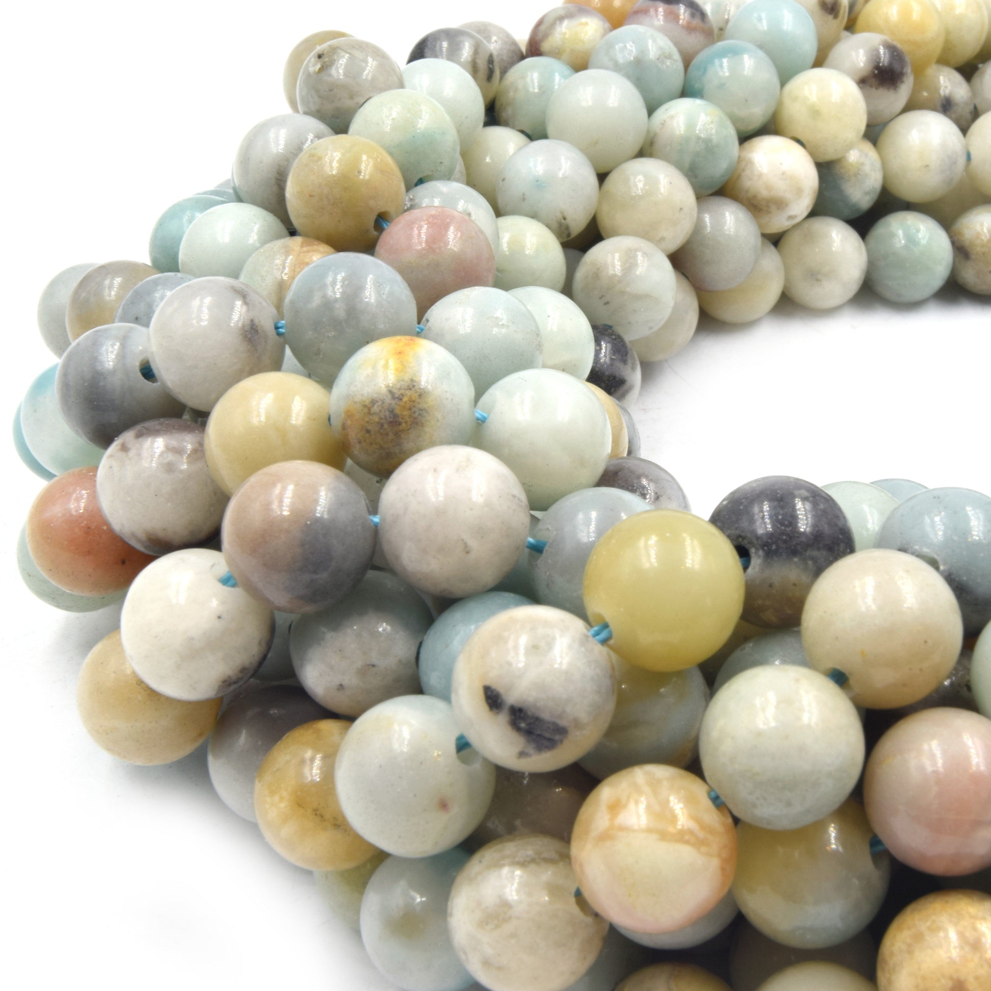 Large Hole Amazonite Beads | Mixed Amazonite Smooth Round Shaped Beads with 2mm Holes | 7.5" Strand | 8mm 10mm 12mm Available