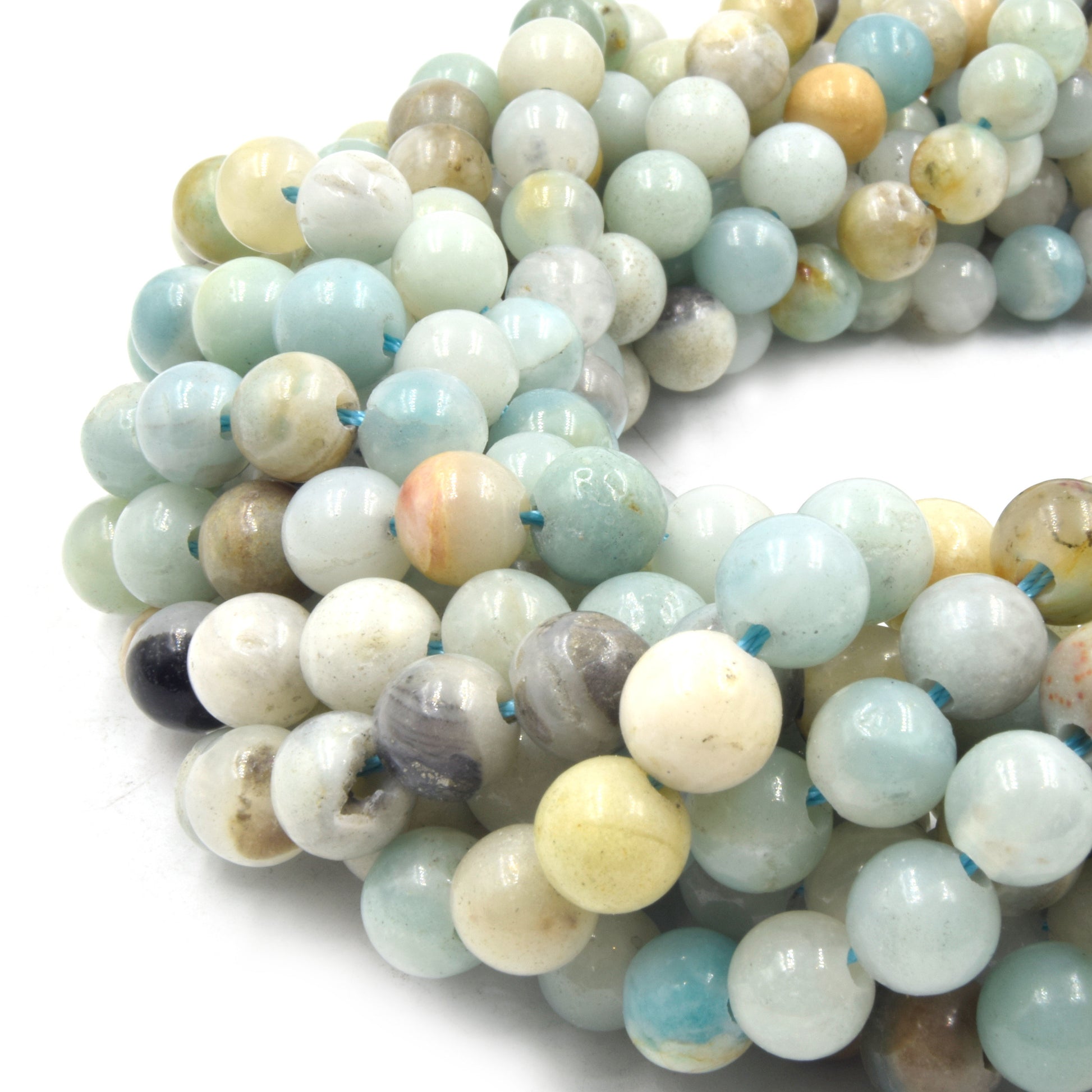 Large Hole Amazonite Beads | Mixed Amazonite Smooth Round Shaped Beads with 2mm Holes | 7.5" Strand | 8mm 10mm 12mm Available