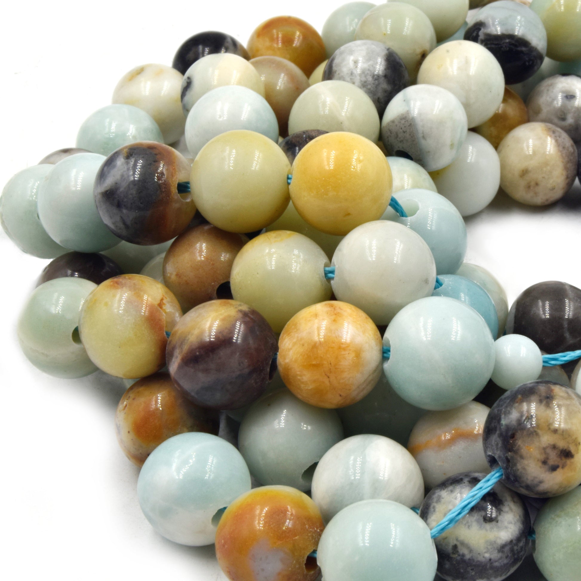Large Hole Amazonite Beads | Mixed Amazonite Smooth Round Shaped Beads with 2mm Holes | 7.5" Strand | 8mm 10mm 12mm Available