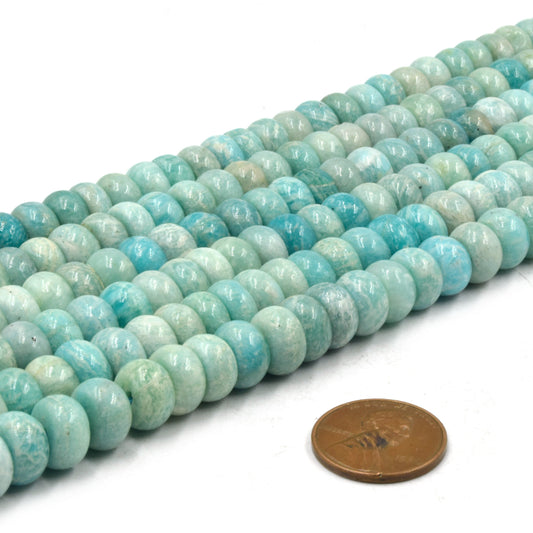 Large Hole Amazonite Beads | Blue Amazonite Smooth Rondelle Shaped Beads with 2mm Holes | 7.5" Strand | 10mm Available