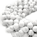 Large Hole White Howlite Beads | Gray White Howlite Smooth Round Shaped Beads with 2mm Holes | 7.5" Strand | 8mm 10mm Available