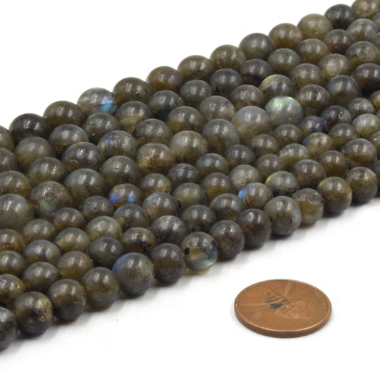 Large Hole Labradorite Beads | Labradorite Smooth Round Shaped Beads with 2mm Holes | 7.5" Strand | 8mm 10mm Available