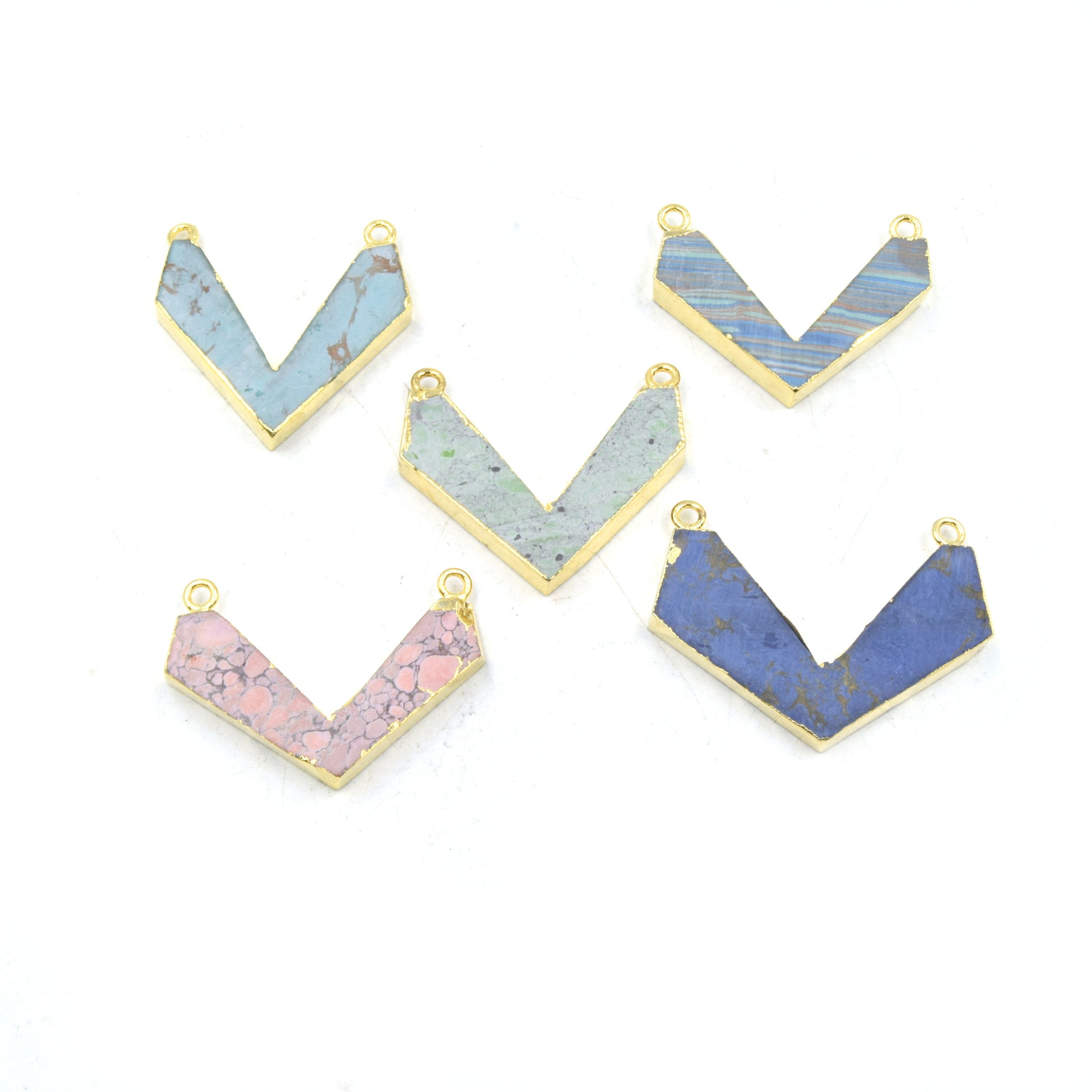 Chevron Shaped Pendant | Electroplated Faux Stone Double Bailed Pendant | Necklace Pendant | Limited Quantities Available