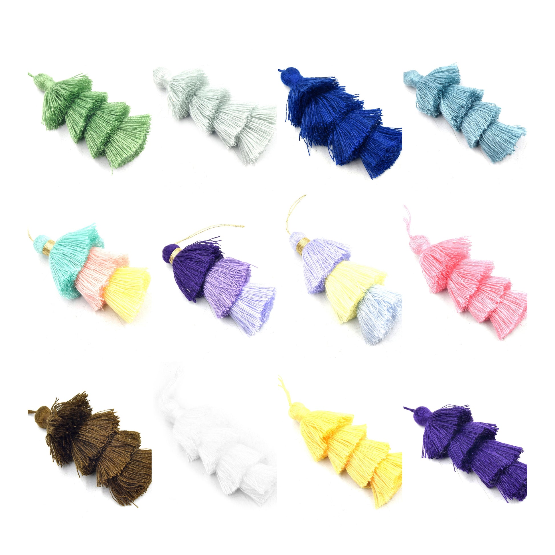 Tiered Tassel Pendants | 3 inch Wrap Cap Tassels with Loop | Layered Tassels