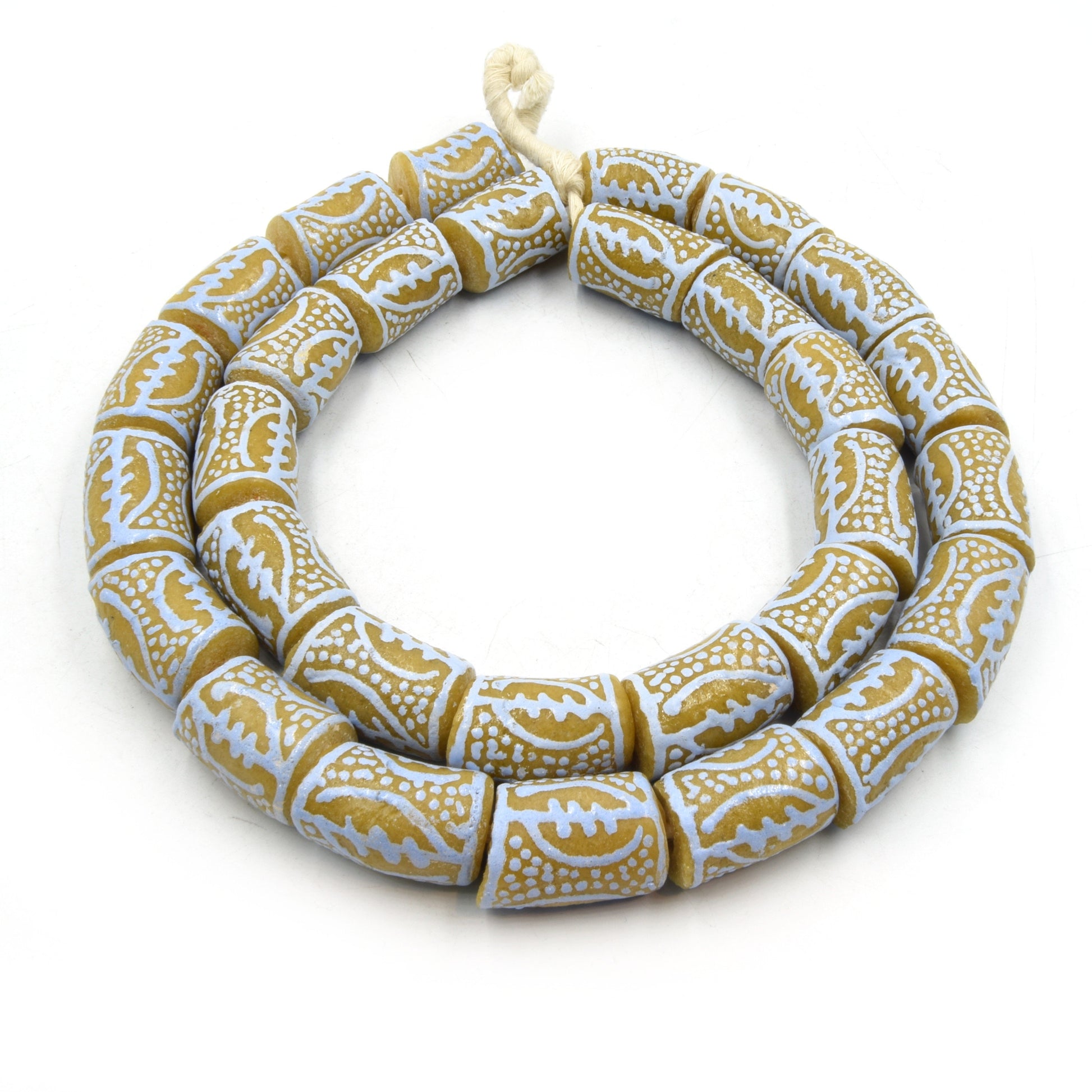 African Glass Beads | Krobo Beads| Hand Painted Gye Nyame Recycled Glass Tube Shaped Beads - Sold by Approx. 29" Strand (~30 Beads)