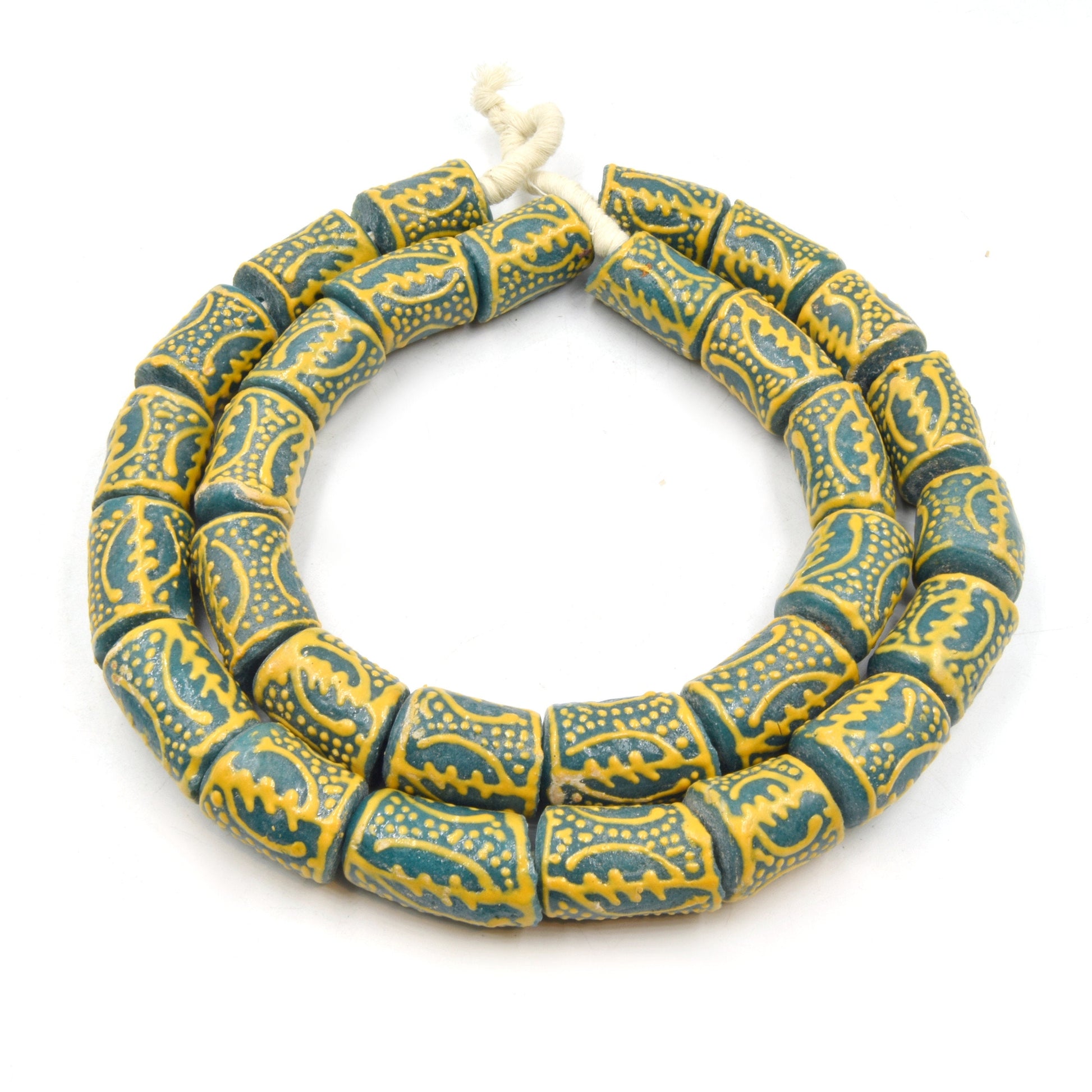 African Glass Beads | Krobo Beads| Hand Painted Gye Nyame Recycled Glass Tube Shaped Beads - Sold by Approx. 29" Strand (~30 Beads)
