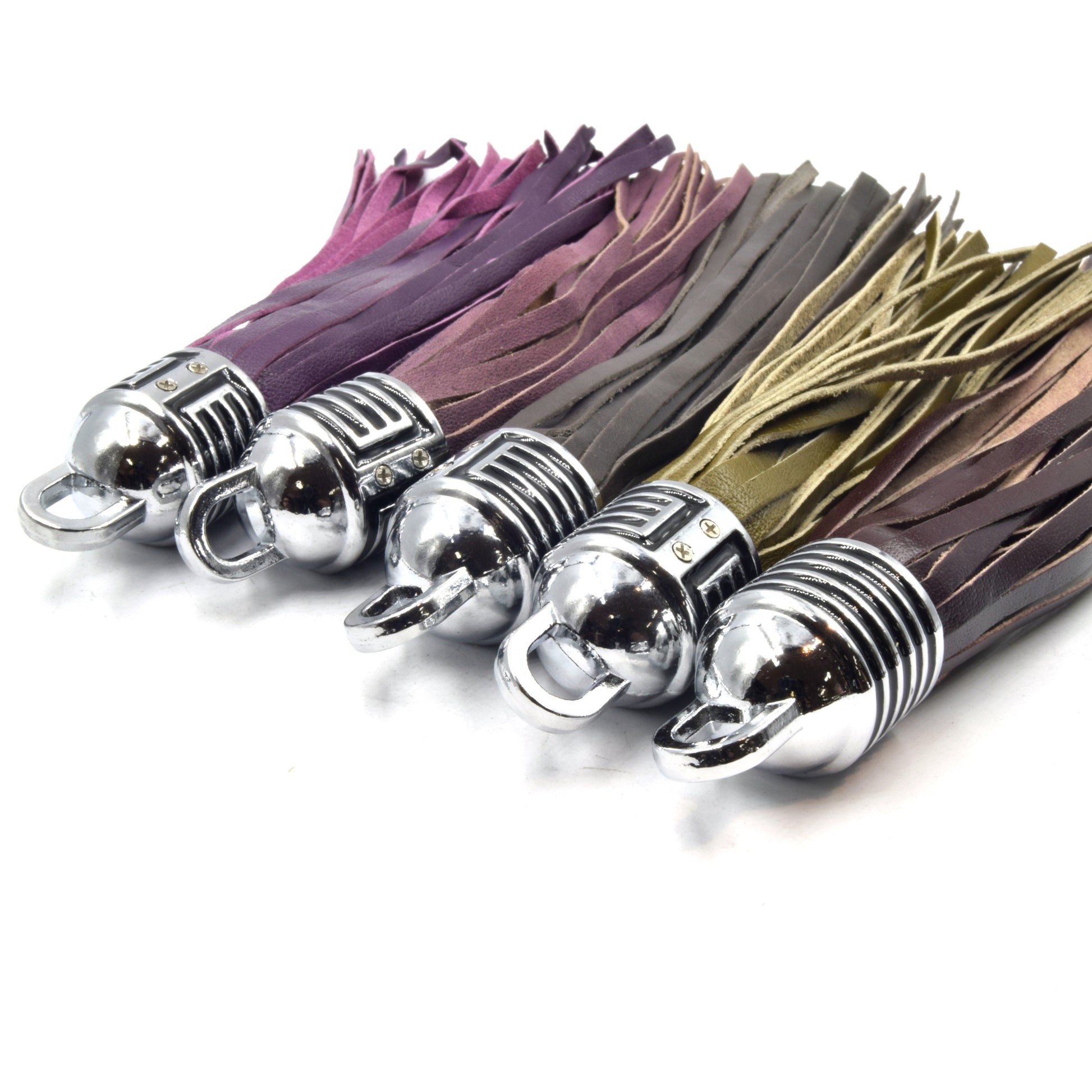Leather Tassels | 7 inch Leather Tassel with Silver Cap | Leather Pendants | Purple Olive Brown Tassels | Long Tassels
