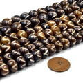Bone Beads | Carved Ox Bone Rondelle Beads | Mixed Brown Angle Slash Carved Bone Beads