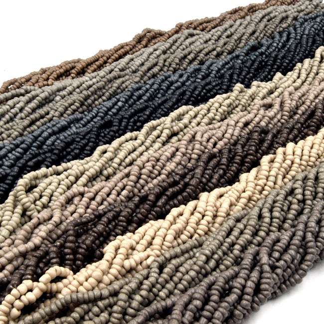 Glass Seed Beads | Rustic Seed Beads | Recycled Glass Freeform Rondelle Shaped Beads | Brown Gray Black Available