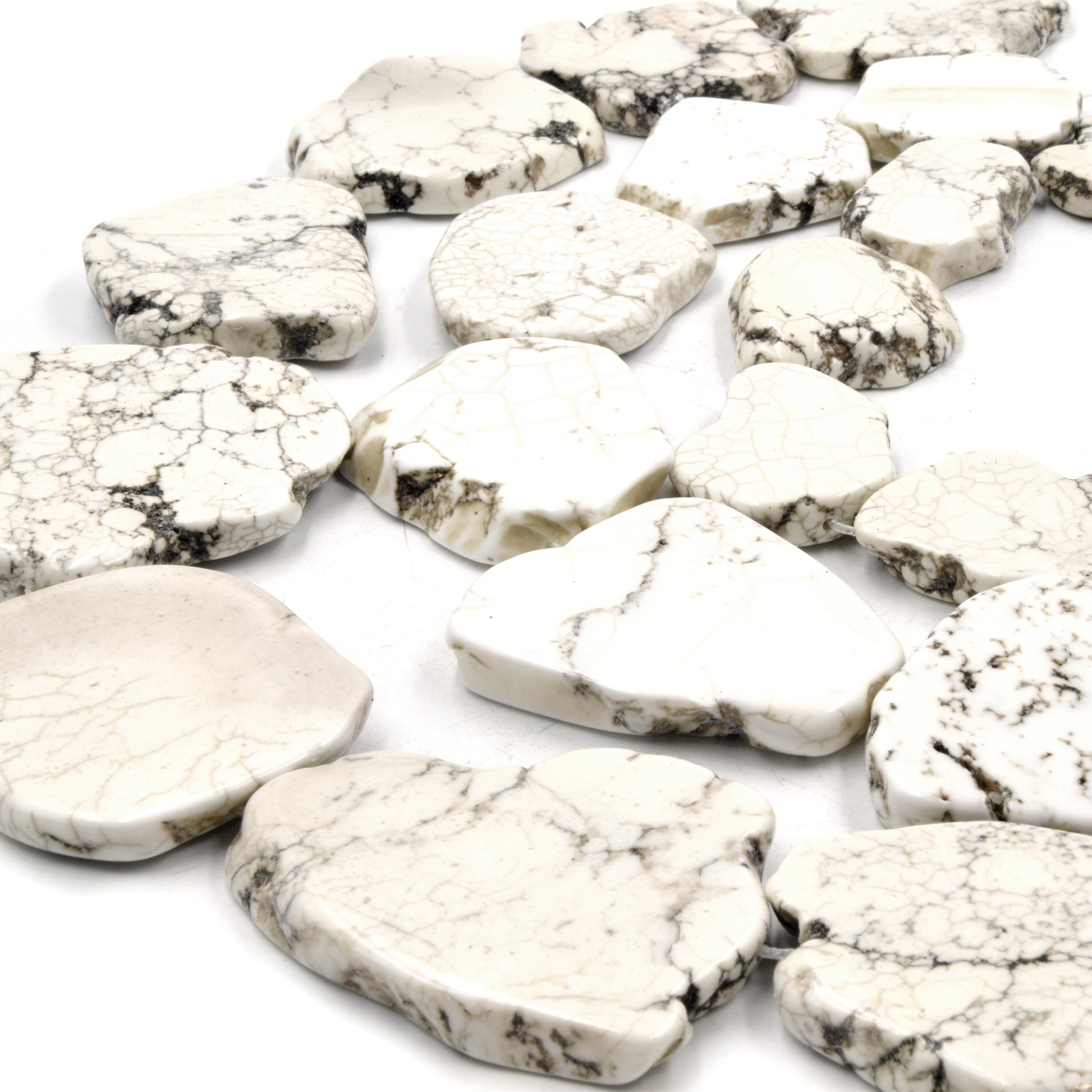 White Magnesite Slab Beads | White Magnesite Turquoise Freeform Slab Slice Beads | 35mm 40mm 45mm Available | 15" Strand