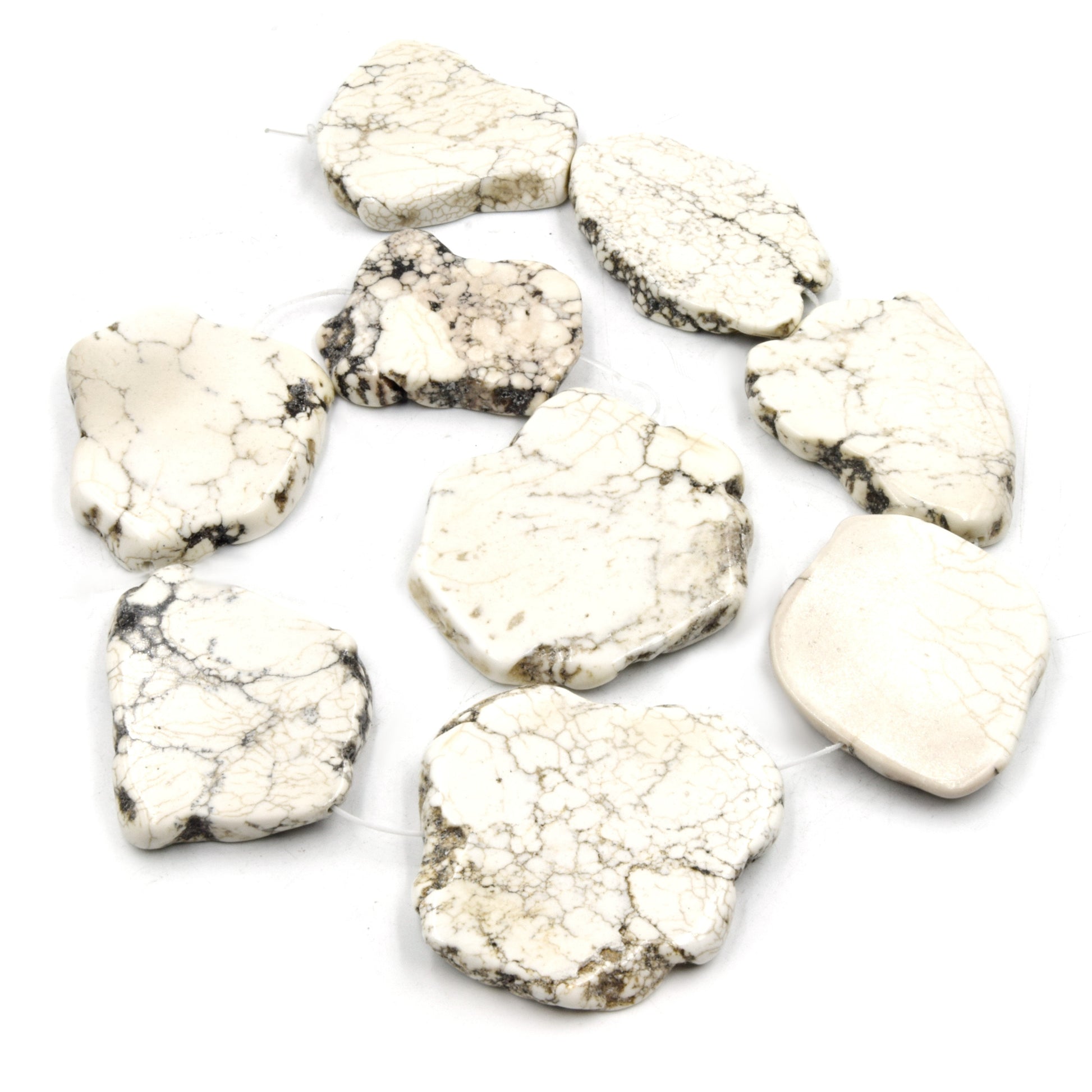White Magnesite Slab Beads | White Magnesite Turquoise Freeform Slab Slice Beads | 35mm 40mm 45mm Available | 15" Strand