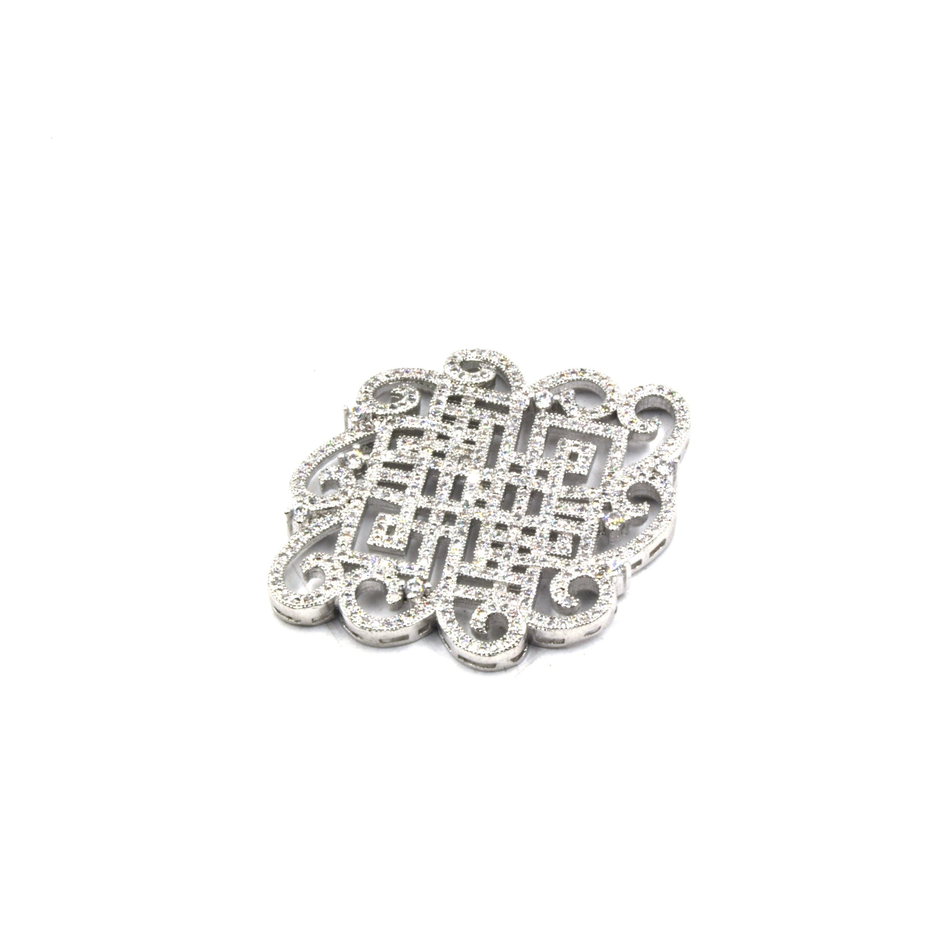 CZ Inlaid Knotted Swirl Shape Pendant and Slider | Necklace CZ Slider, Necklace CZ Pendant | Gold Silver Gunmetal Focal Piece for Jewelry