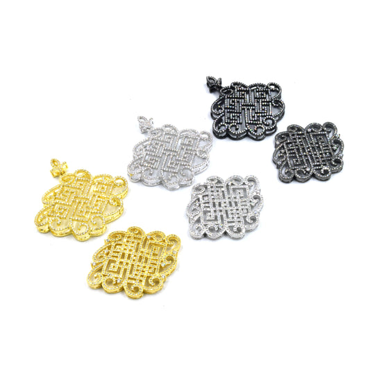 CZ Inlaid Knotted Swirl Shape Pendant and Slider | Necklace CZ Slider, Necklace CZ Pendant | Gold Silver Gunmetal Focal Piece for Jewelry