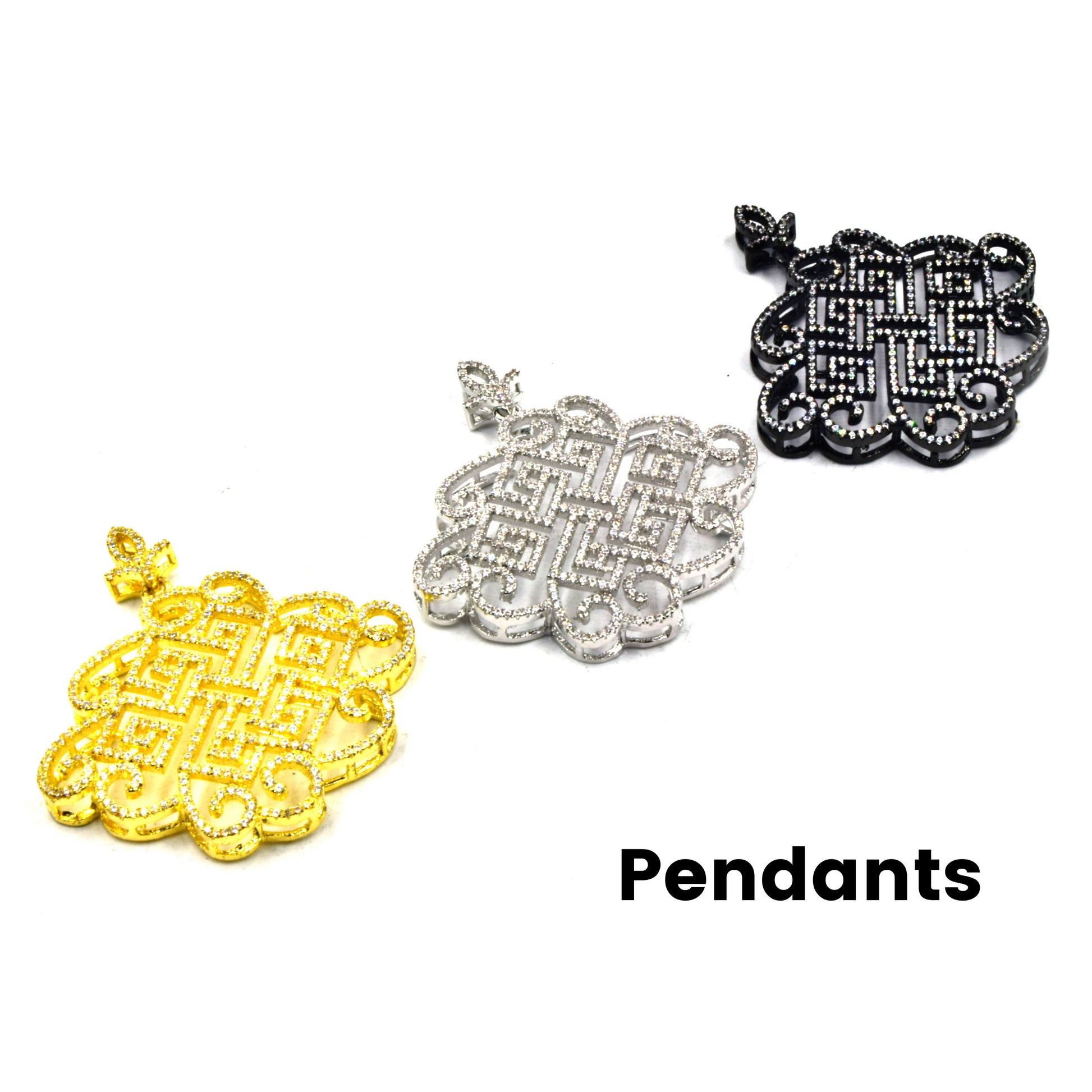 CZ Inlaid Knotted Swirl Shape Pendant and Slider | Necklace CZ Slider, Necklace CZ Pendant | Gold Silver Gunmetal Focal Piece for Jewelry