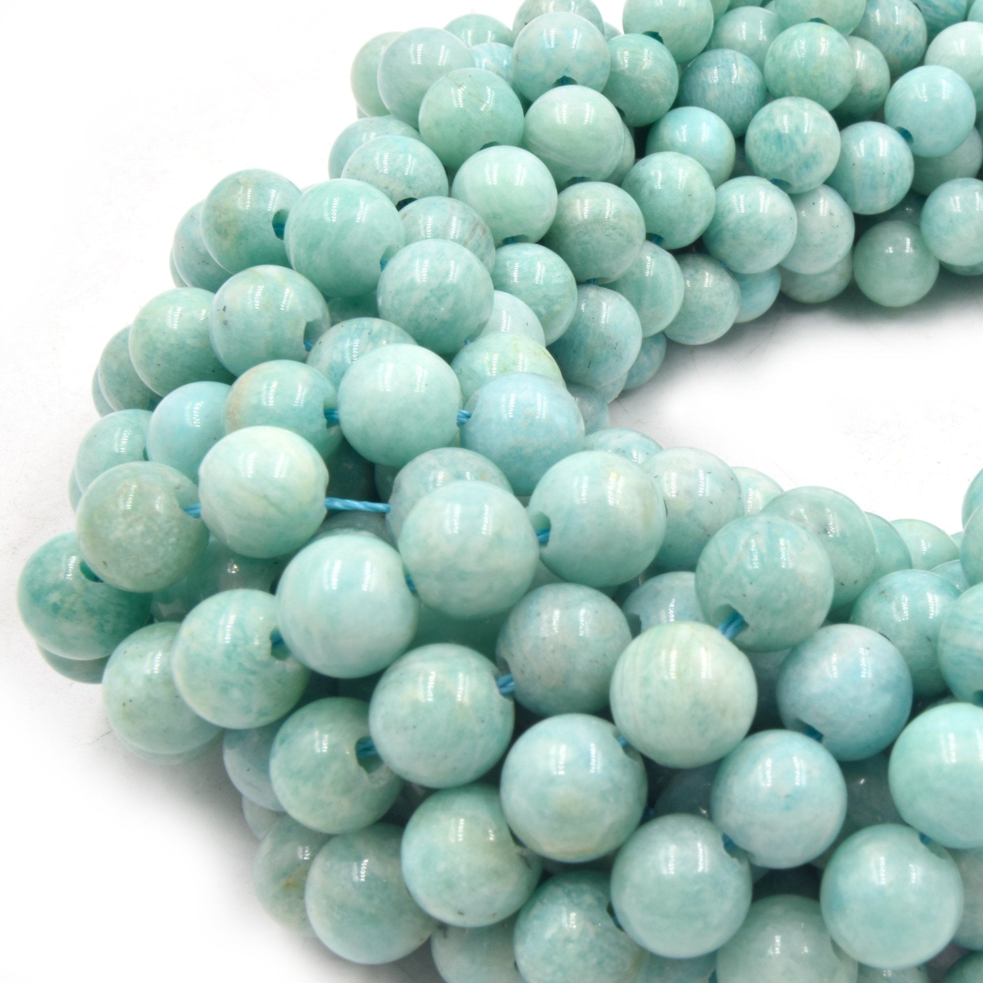 Large Hole Amazonite Beads | Blue Amazonite Smooth Round Shaped Beads with 2mm Holes | 7.5" Strand | 8mm 10mm Available