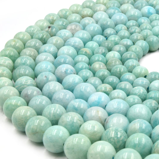 Large Hole Amazonite Beads | Blue Amazonite Smooth Round Shaped Beads with 2mm Holes | 7.5" Strand | 8mm 10mm Available