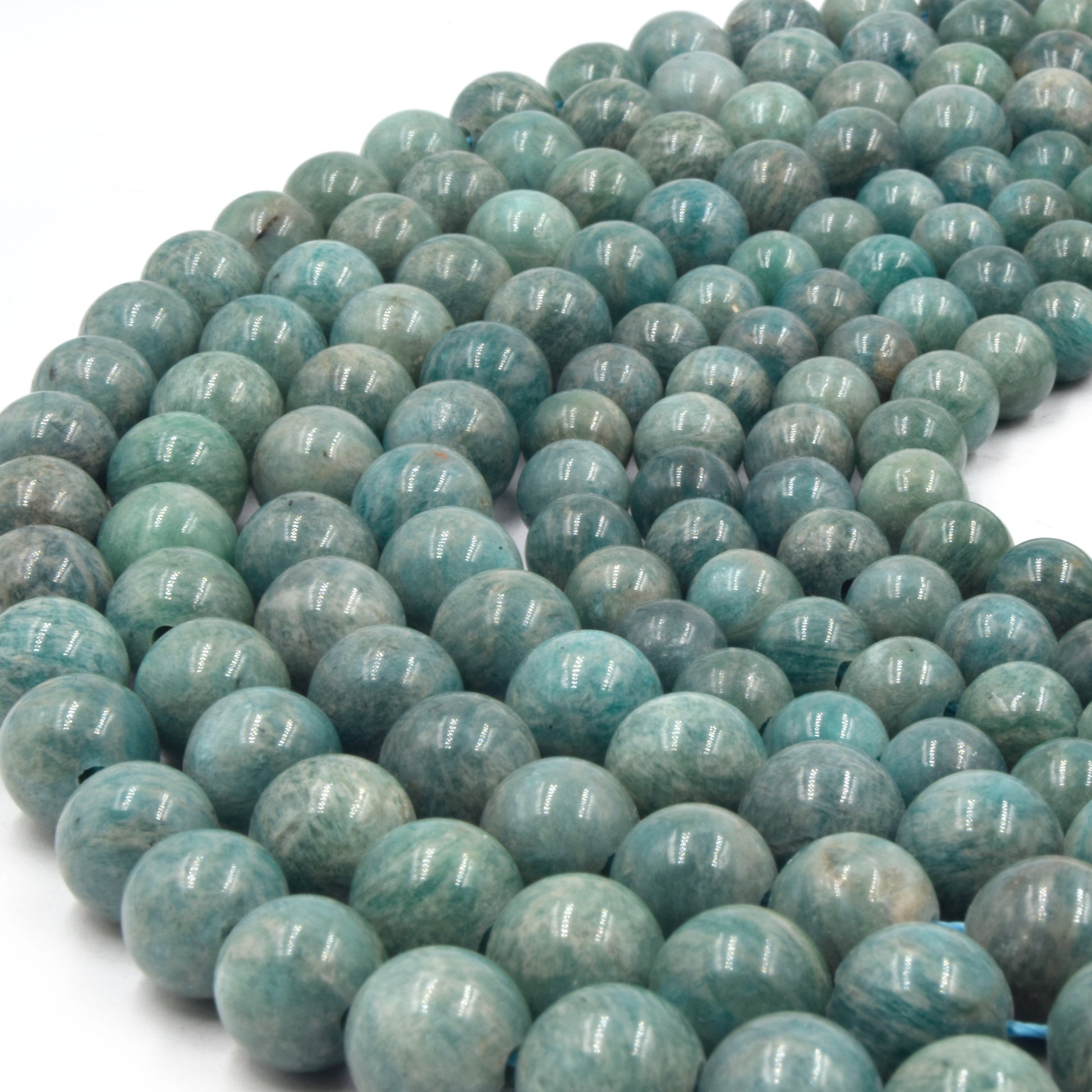 Large Hole Amazonite Beads | Green Russian Amazonite Smooth Round Shaped Beads with 2mm Holes | 7.5" Strand | 8mm 10mm Available
