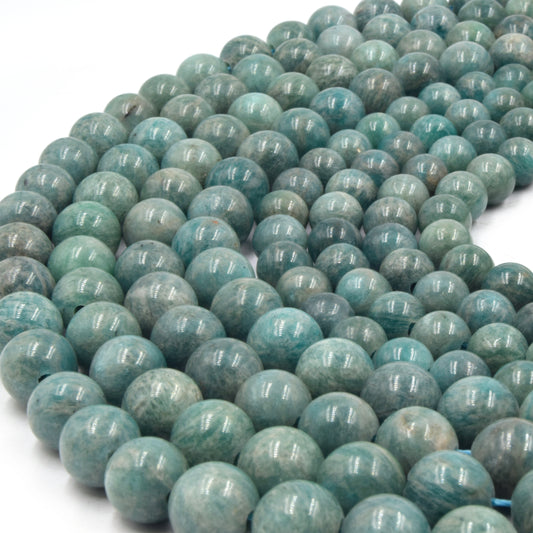 Large Hole Amazonite Beads | Green Russian Amazonite Smooth Round Shaped Beads with 2mm Holes | 7.5" Strand | 8mm 10mm Available