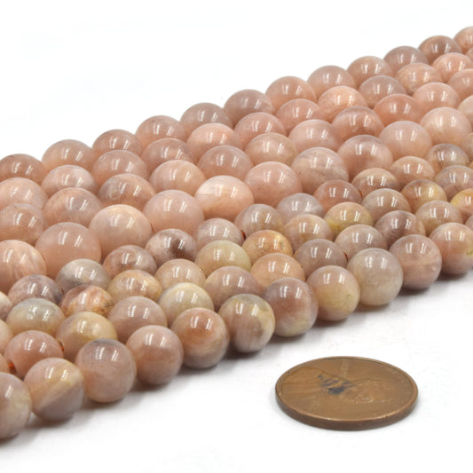 Large Hole Peach Moonstone Beads | Peach Moonstone Smooth Round Shaped Beads with 2mm Holes | 7.5" Strand | 8mm 10mm Available